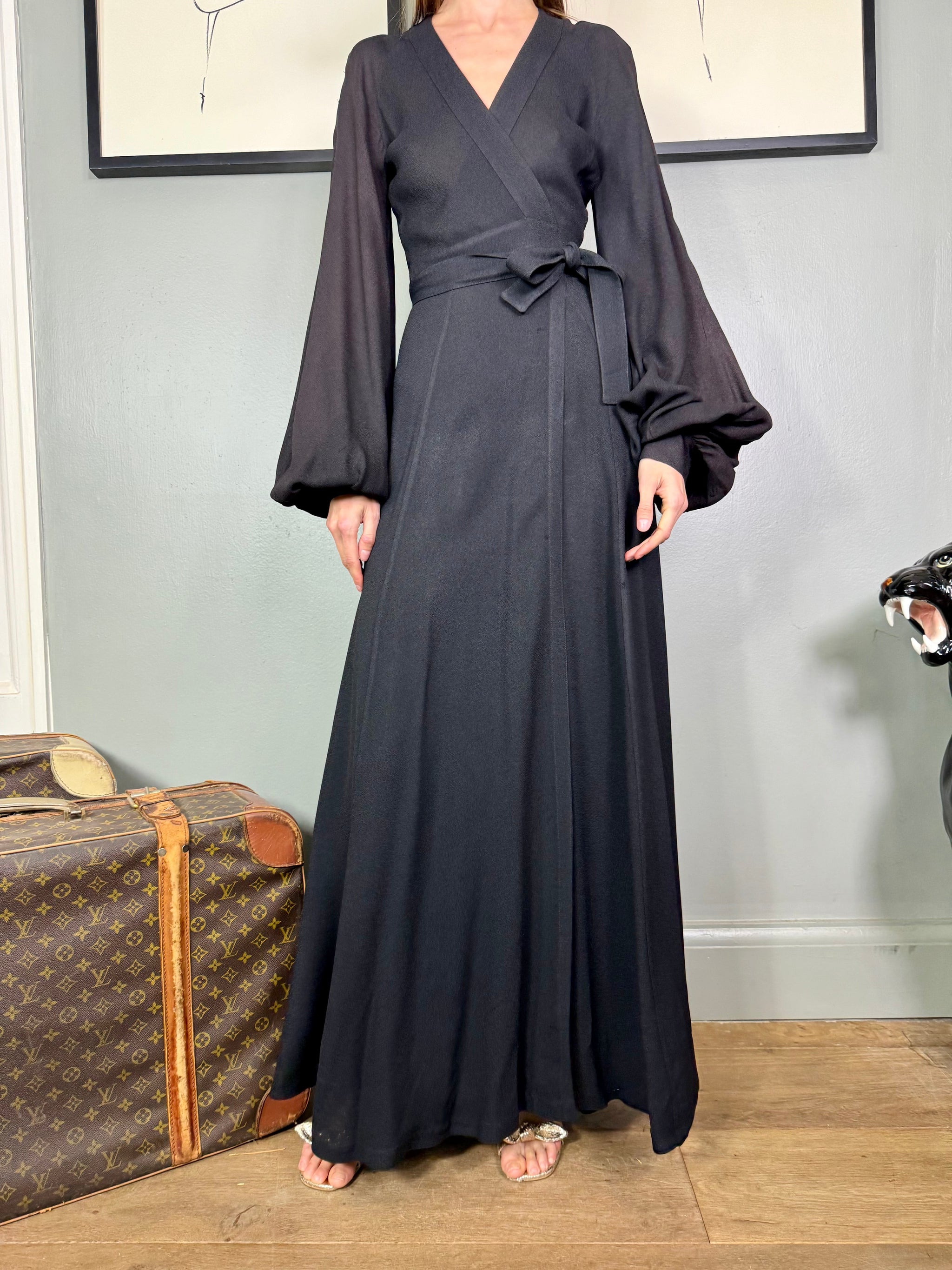 Ossie Clark, 70s black crepe wrap over dress – Peekaboo Vintage Marketplace