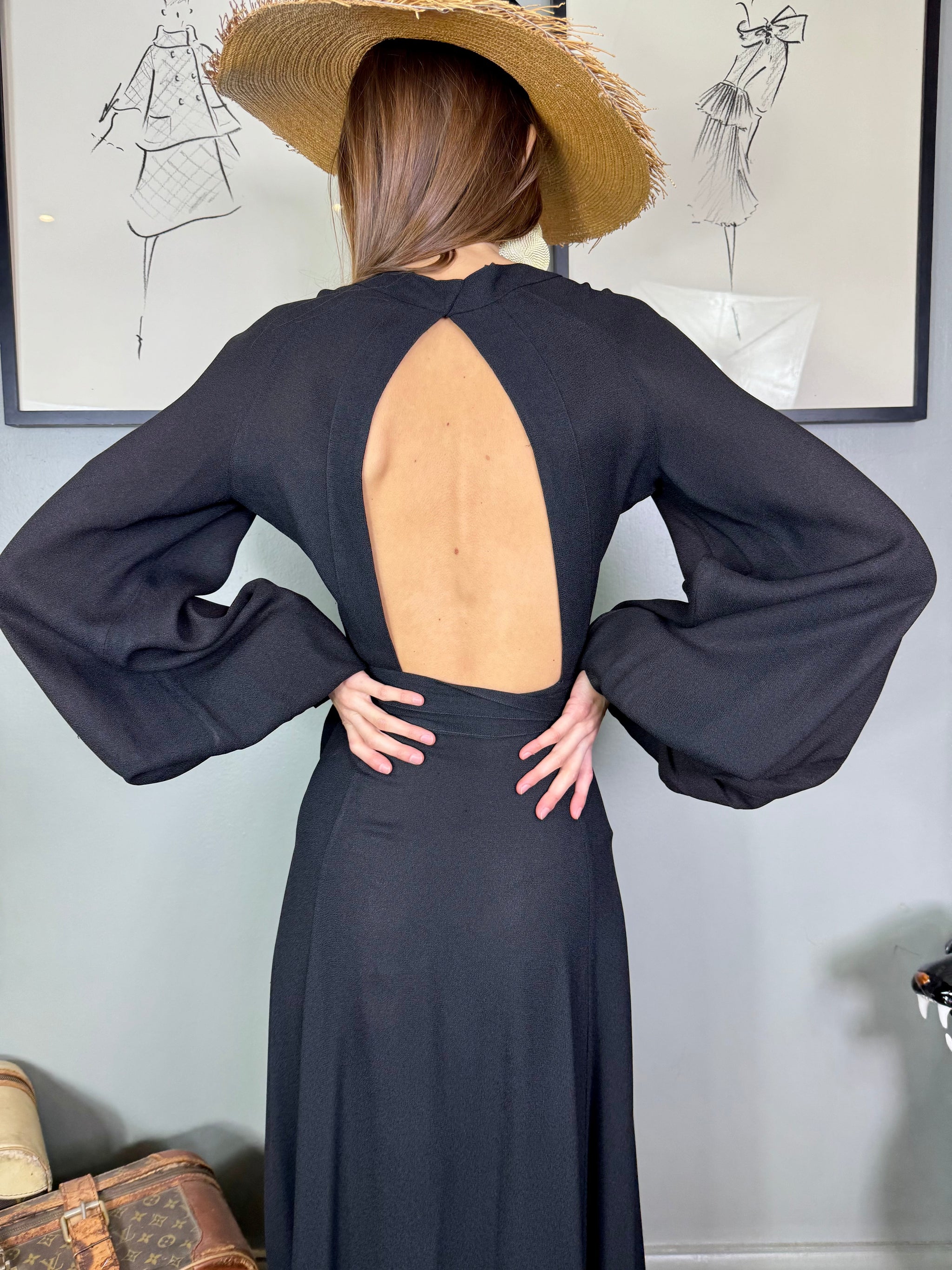 Ossie Clark, 70s black crepe wrap over dress – Peekaboo Vintage Marketplace