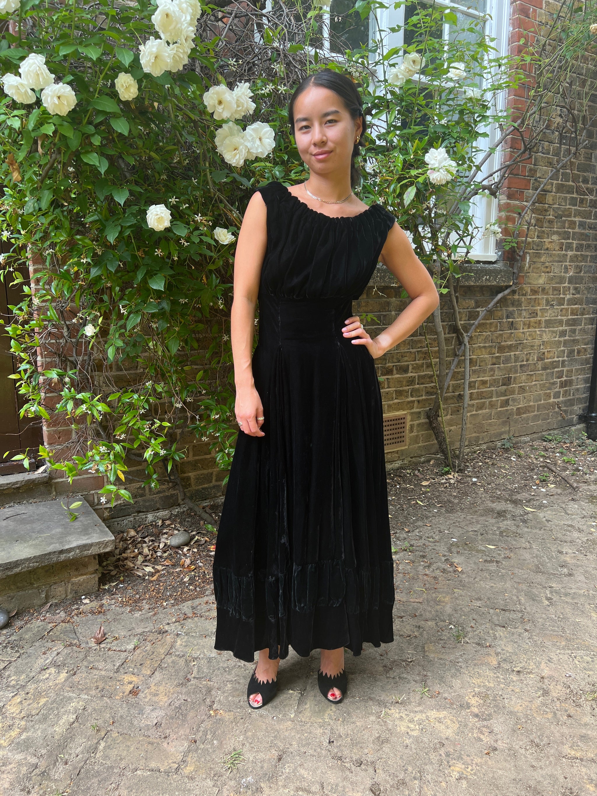 black usher dresses Frank Usher 1970s Vintage Black Ruched Jersey Halter Gown  Featherstone  Vintage