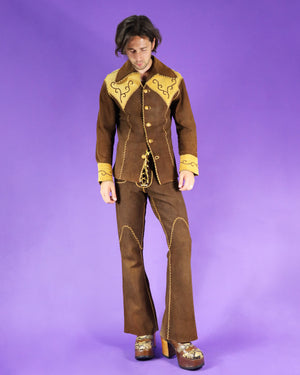 RARE Vintage 1970s North Beach Leather Suede Two Tone Whipstitch Suit