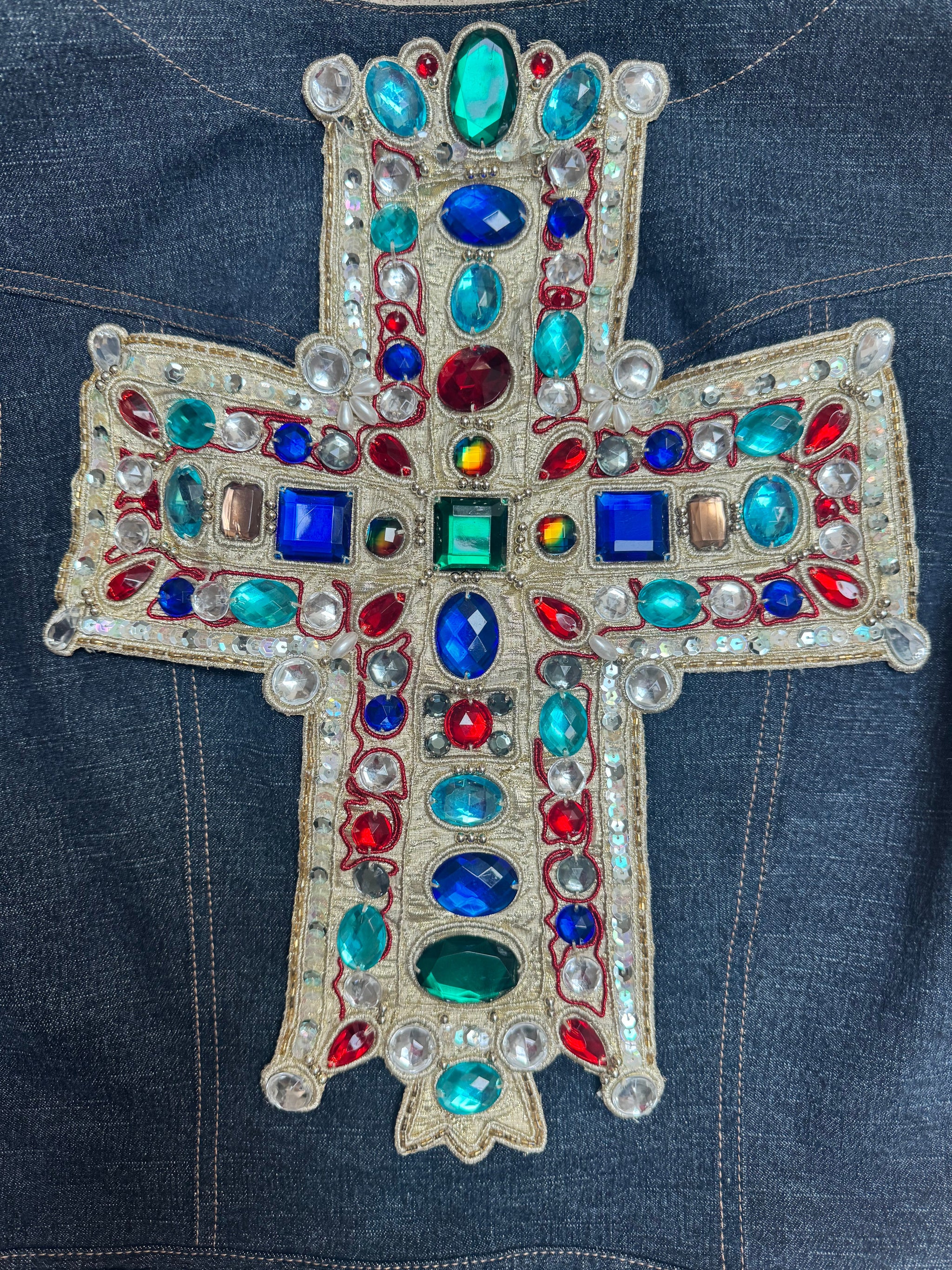 Christian Lacroix Jeweled Cross Denim Vest — Late 1980s Era (Not