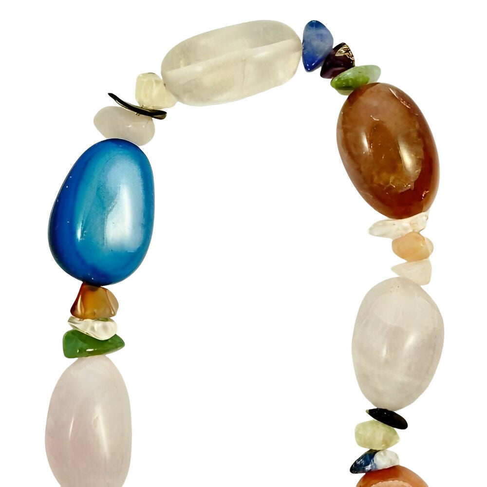 Polished-Gemstone-Necklace-including-Rose-Quartz-Amethyst-and-Agate-Beads-5z