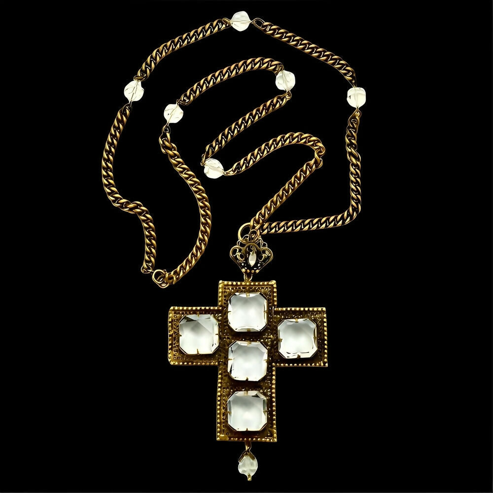 joseff-of-hollywood-gold-plated-clear-crystal-cross-necklace-1930s-7p
