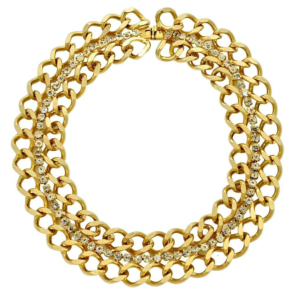 Gold-Plated-Curb-Link-Chain-Collar-Necklace-with-Rhinestones-circa-1980s-rc-1z