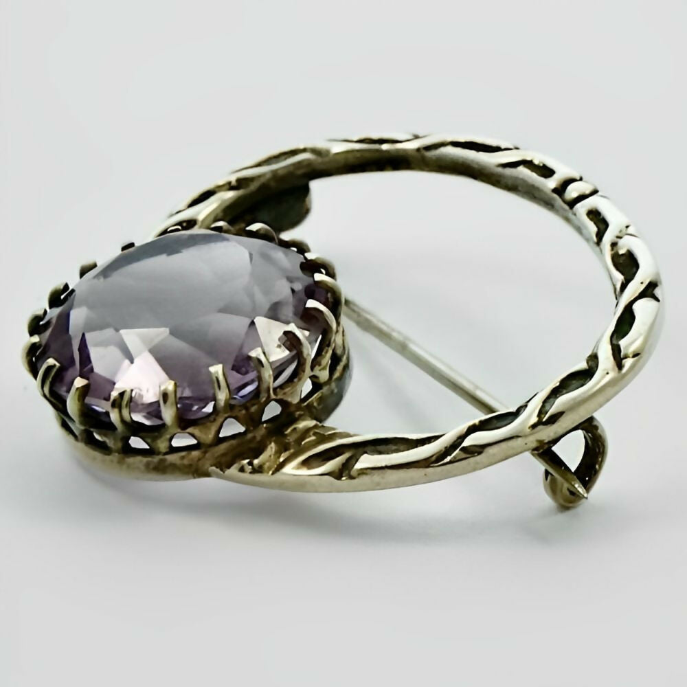 Antique-Victorian-Celtic-Silver-and-Faux-Amethyst-Brooch-4zp