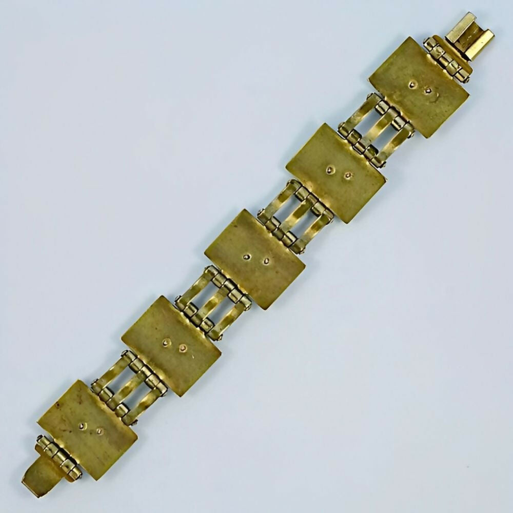 Jean-Painleve-French-Art-Deco-Gold-Plated-Green-Bakelite-Salamander-Bracelet-5z