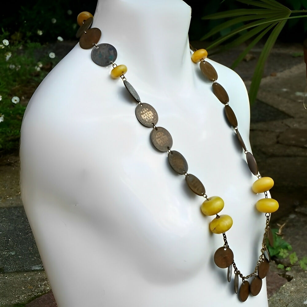 indian-tibetan-coin-and-yellow-resin-beads-necklace-5p