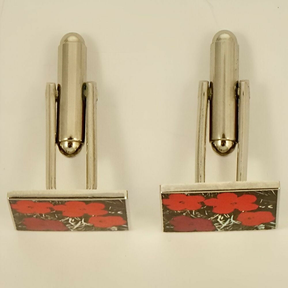 Andy-Warhol-Silver-Plated-Pink-and-Red-Flower-Cufflinks - 3z