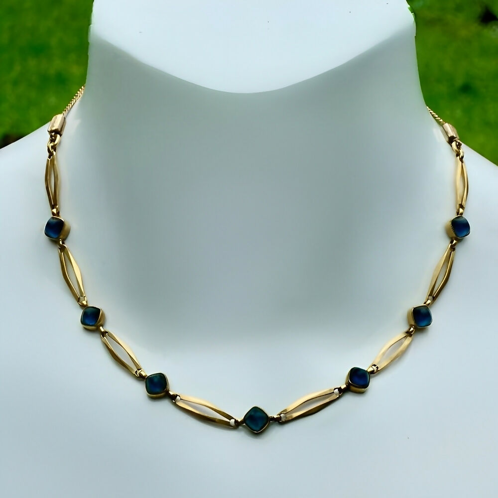 gold-filled-link-necklace-with-blue-glass-cabochon-stones-circa-1940s-2p