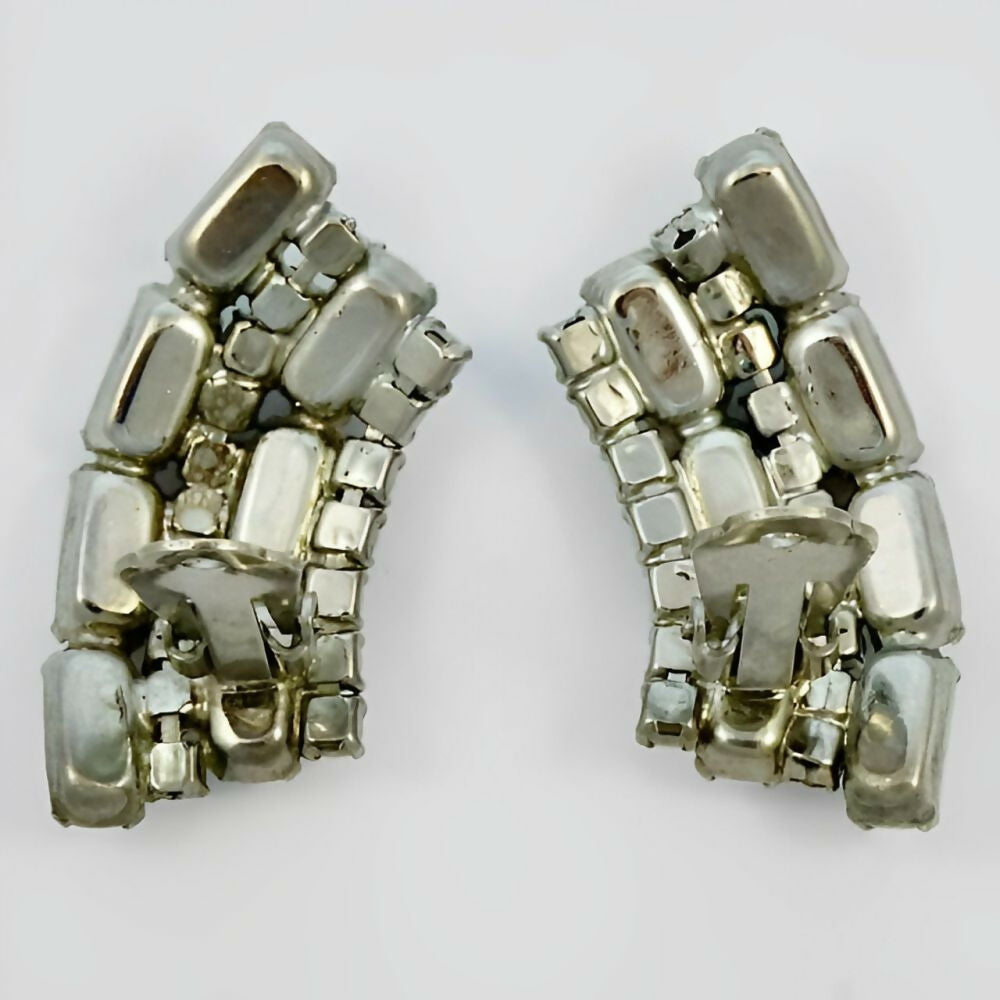 Silver-Tone-Milk-Glass-and-Rhinestone-Clip-On-Climber-Earrings-circa-1950s-3z