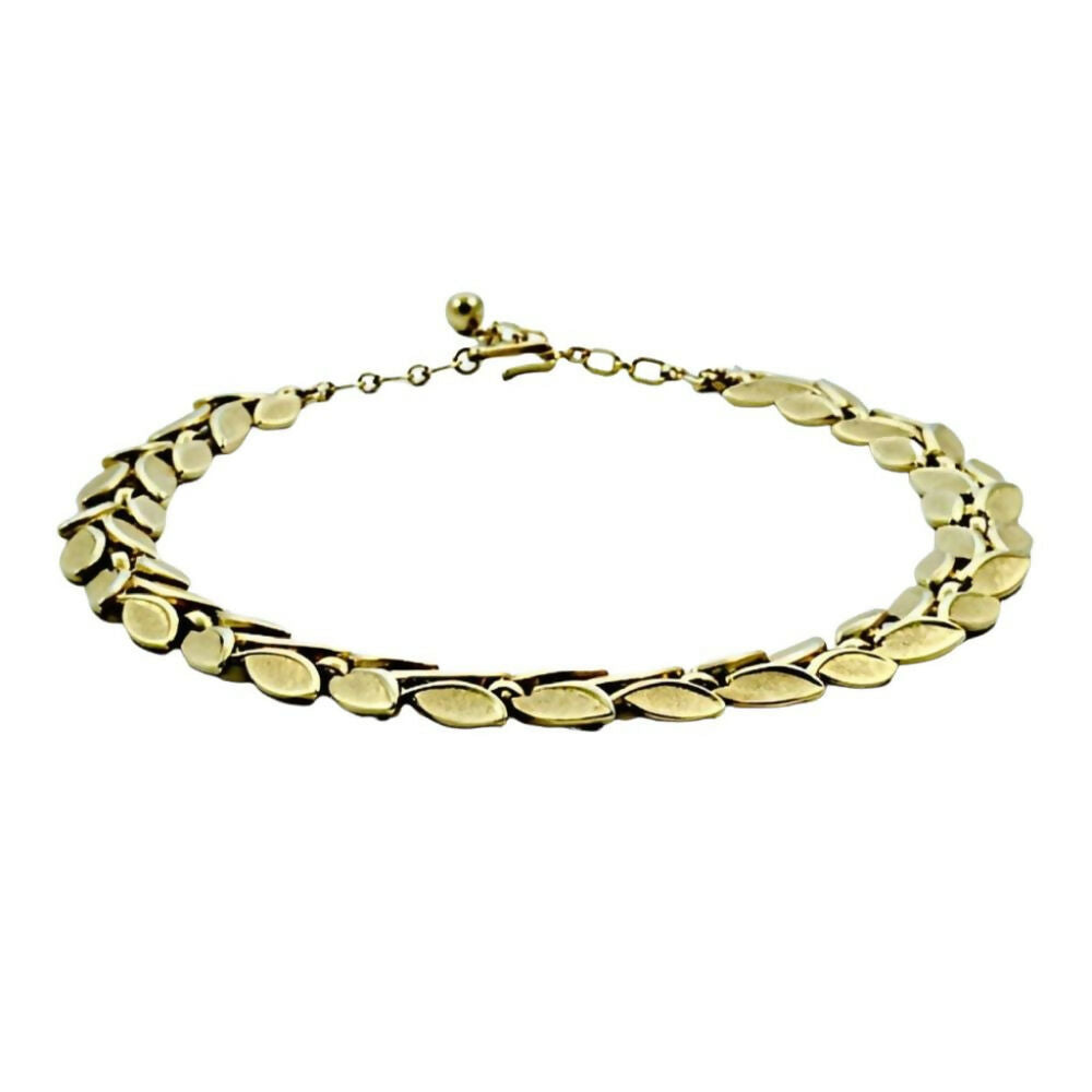 Trifari-Gold-Plated-Brushed-and-Shiny-Leaves-Link-Necklace-circa-1960s-3zs