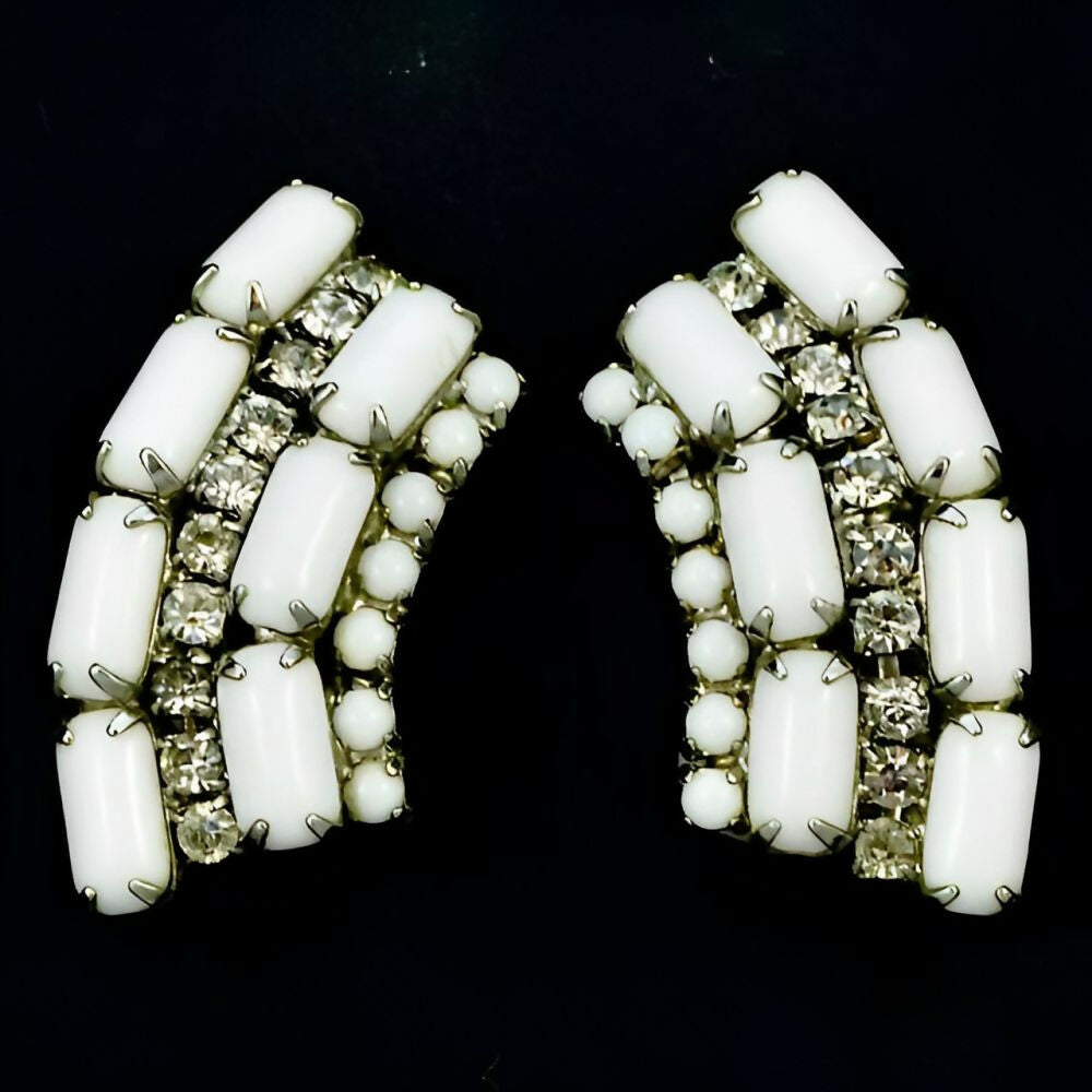 Silver-Tone-Milk-Glass-and-Rhinestone-Clip-On-Climber-Earrings-circa-1950s-6z