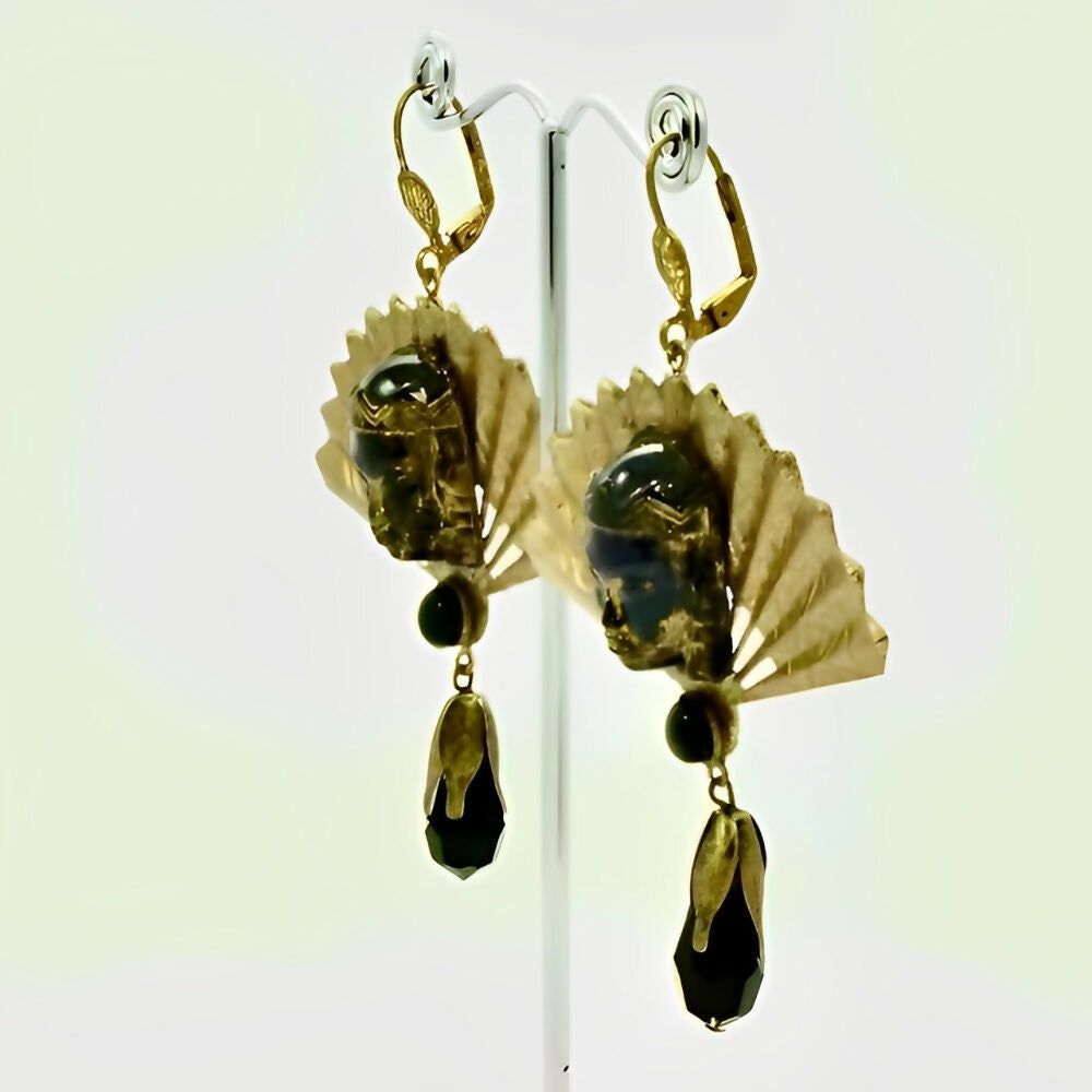 gilt-metal-ornate-black-glass-face-fan-leverback-earrings-with-black-glass-drop-4z