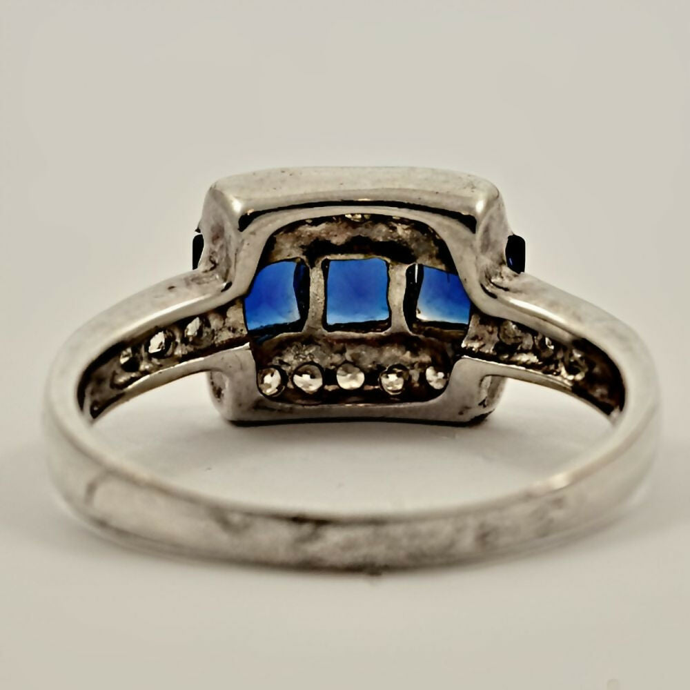 Silver-Ring-with-Azure-Blue-and-Clear-Rhinestones-circa-1950s - 4z