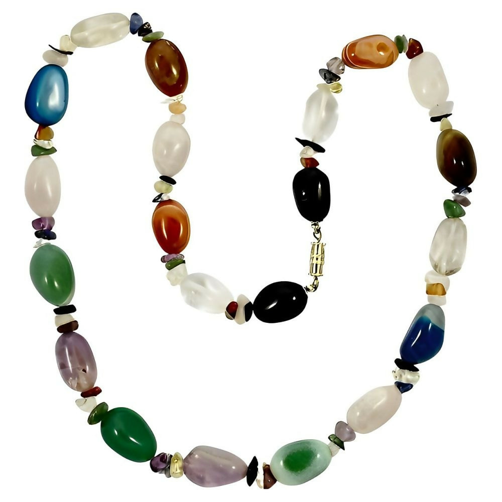 Polished-Gemstone-Necklace-including-Rose-Quartz-Amethyst-and-Agate-Beads-1z