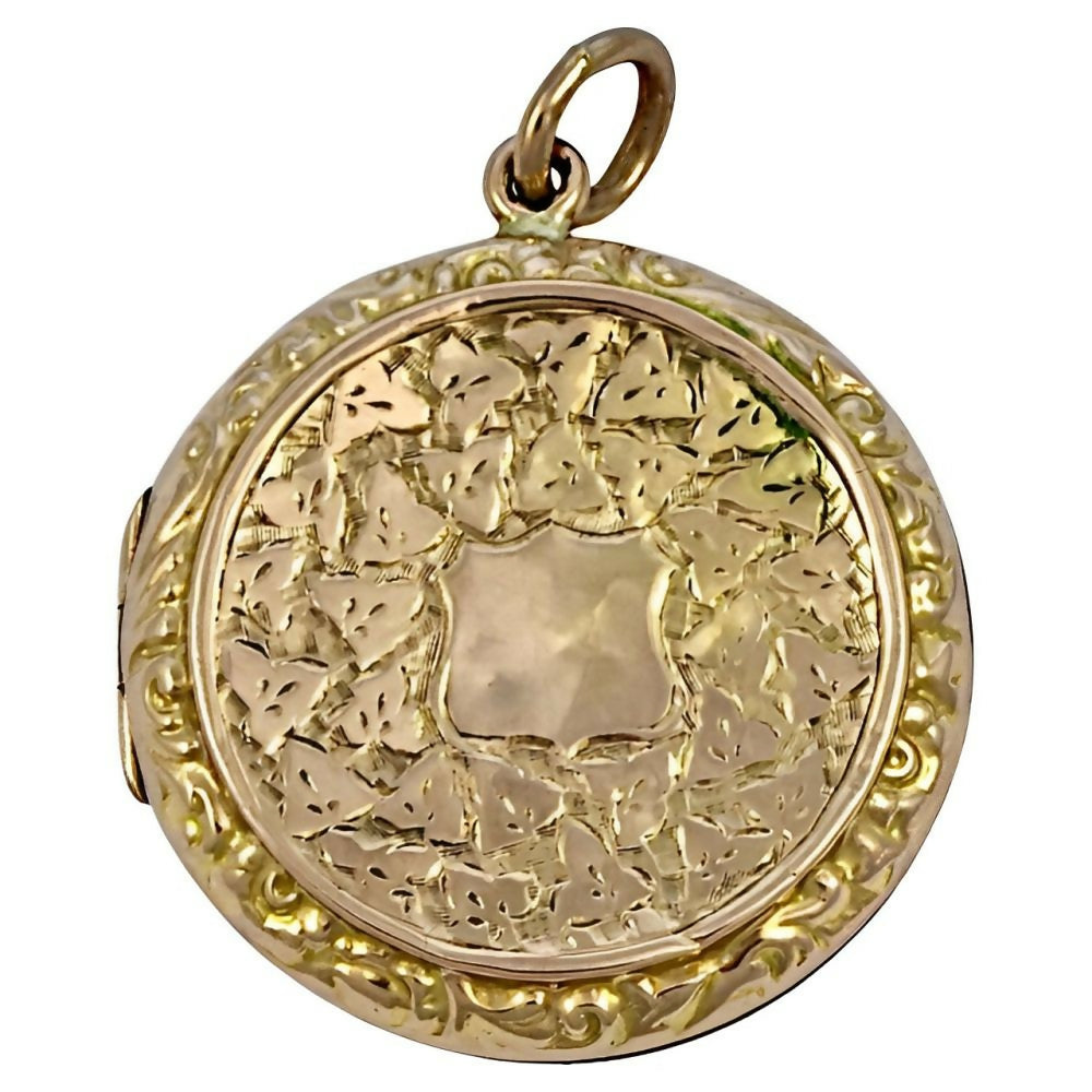 Antique-Victorian-9ct-Rose-Gold-Back-and-Front-Engraved-Ivy-Leaves-Locket-1z