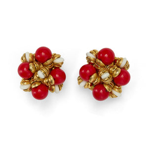 1960s French Couture Red White and Gold Clip On Earrings
