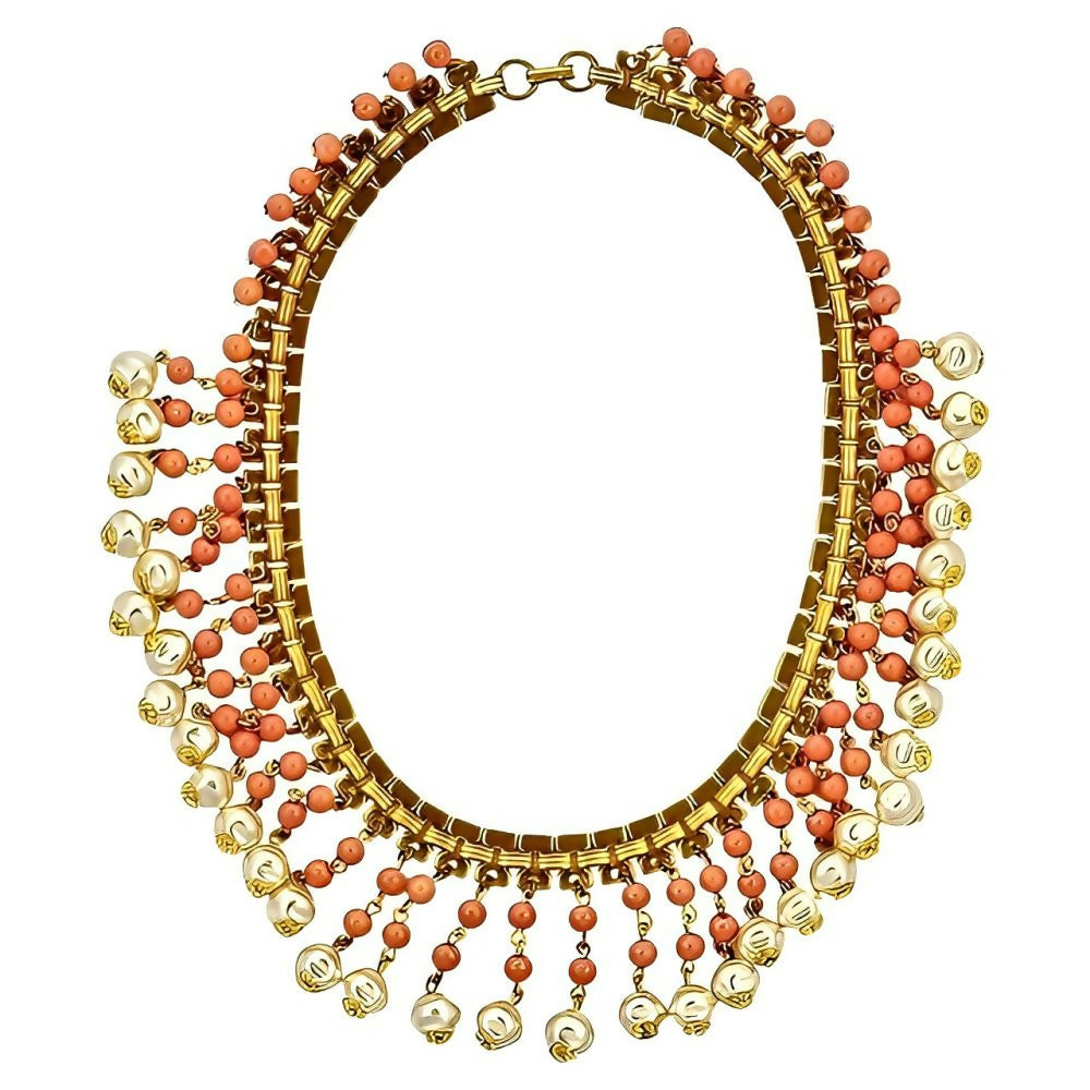 gold-plated-coral-glass-bead-faux-baroque-pearl-drop-collar-necklace-circa-1950s-1z