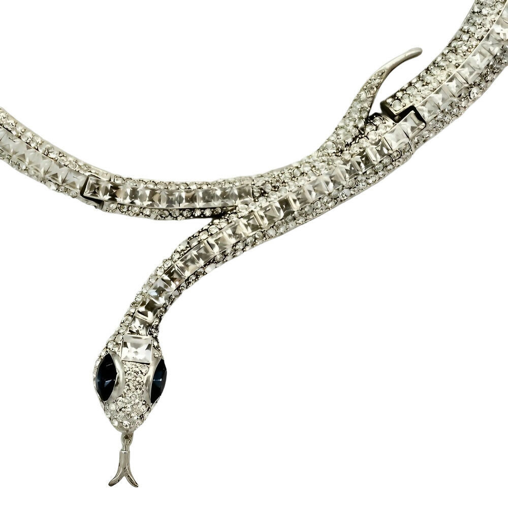 silver-tone-black-enamel-and-rhinestones-snake-link-collar-necklace-2p