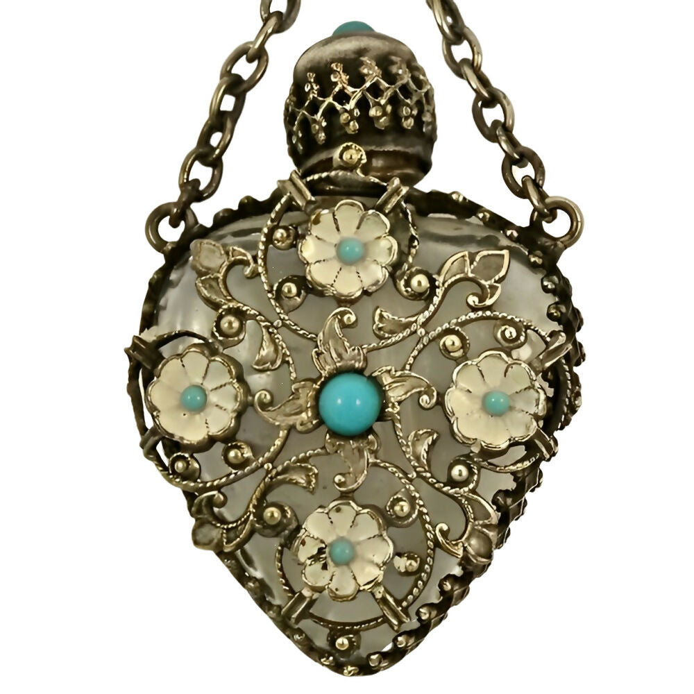 silver-plated-filigree-turquoise-glass-enamel-miniature-perfume-bottle-brooch-2z