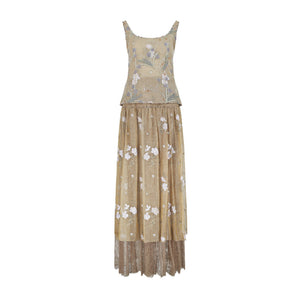 1999 Ungaro Haute Couture Green Floral Embroidered Cami Top and Skirt