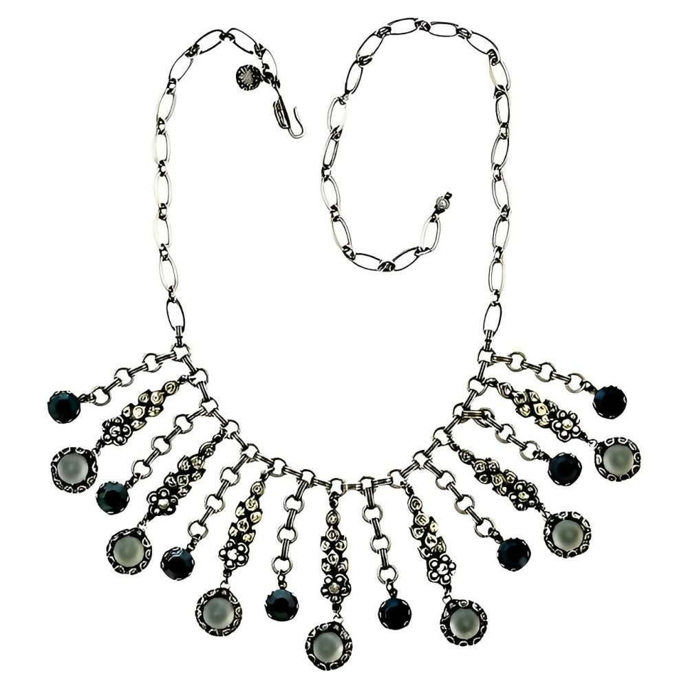 Askew-London-Antiqued-Silver-Tone-Drop-Necklace-Marcasites-Rhinestones-Pearls-1z