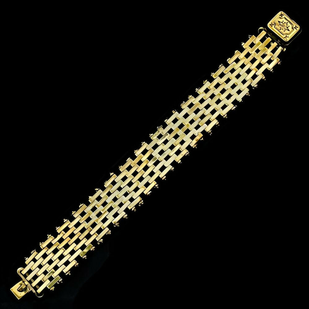 Jakob-Bengel-Art-Deco-Gold-Tone-Brickwork-Link-Bracelet-circa-1930s-6z