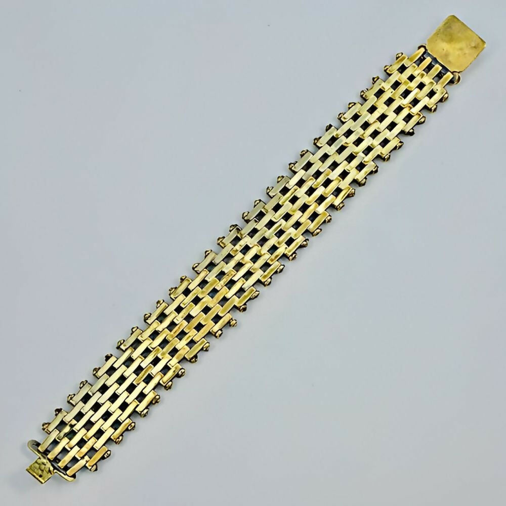 Jakob-Bengel-Art-Deco-Gold-Tone-Brickwork-Link-Bracelet-circa-1930s-4z