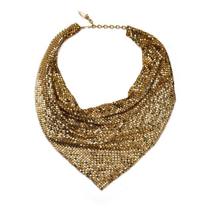 1970s Whiting & Davis Gold Chainmail Neckerchief Bib Necklace