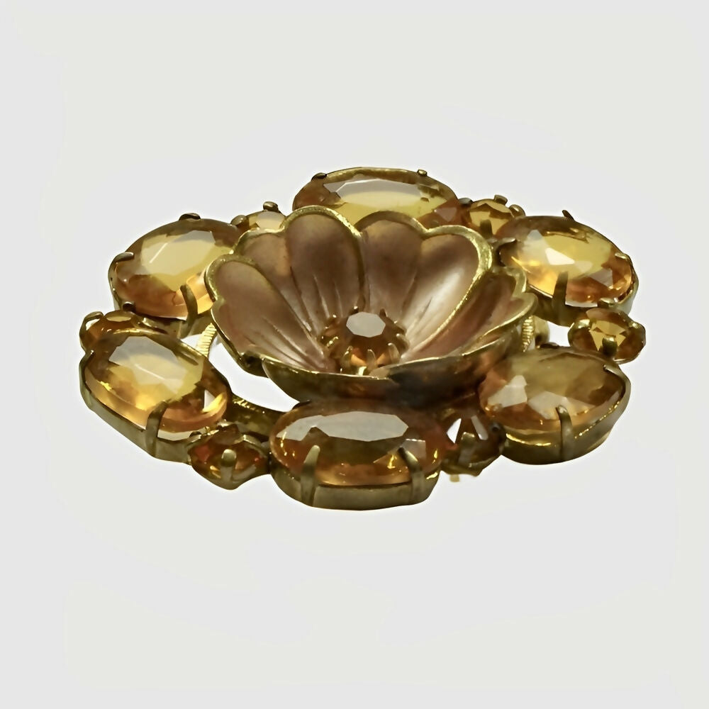 antique-gold-plated-brooch-with-amber-glass-stones-and-peachy-pink-enamel-flower-3p