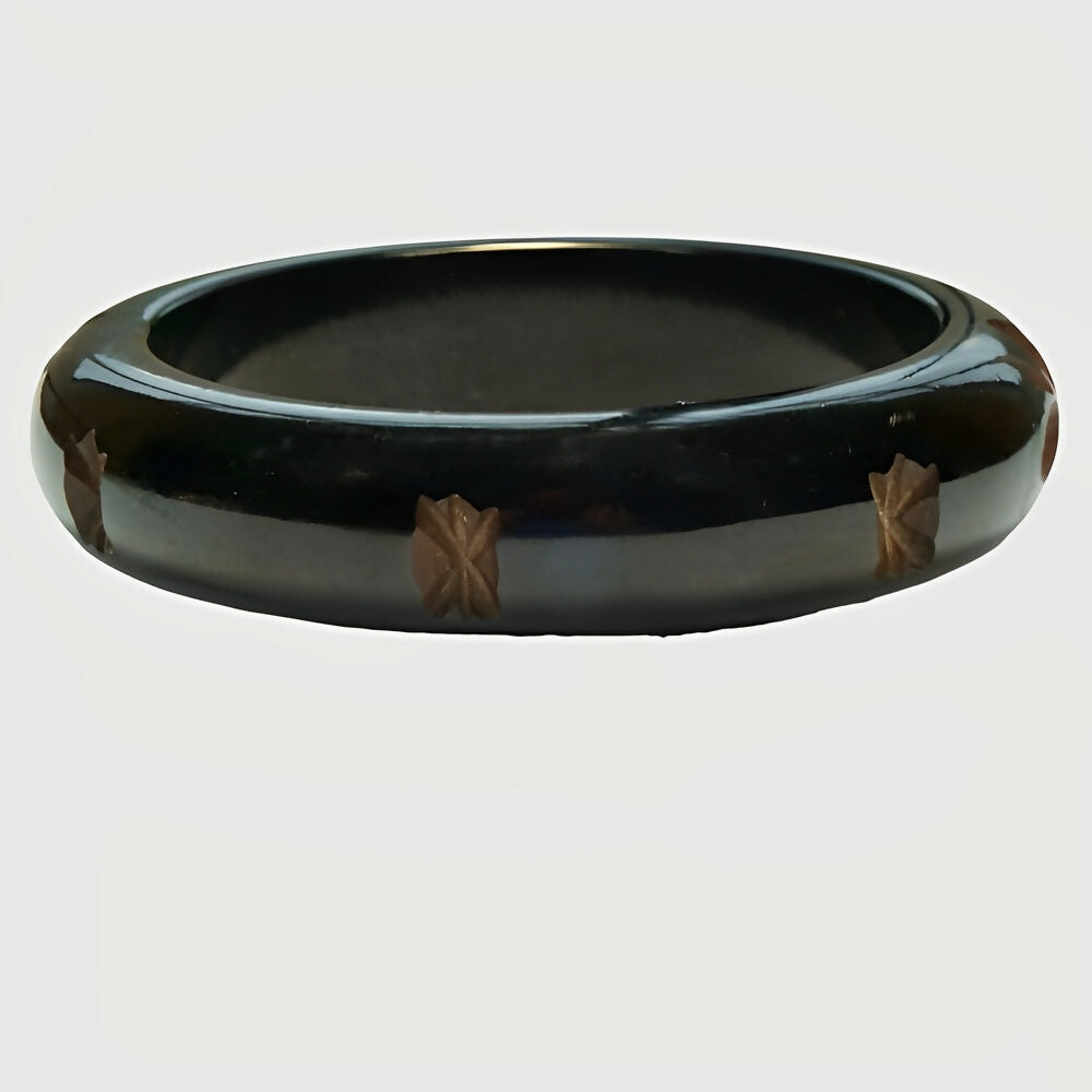 art-deco-black-and-medium-brown-carved-bakelite-bangle-3p