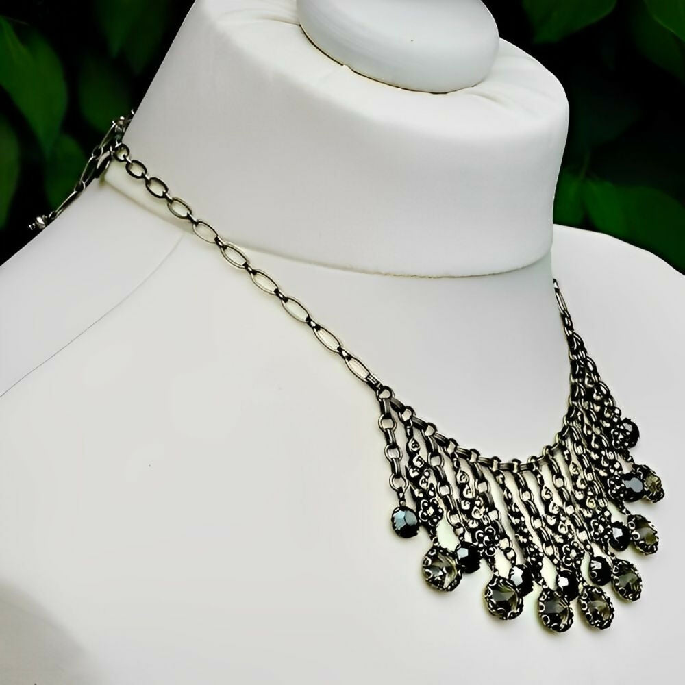 Askew-London-Antiqued-Silver-Tone-Drop-Necklace-Marcasites-Rhinestones-Pearls-3z