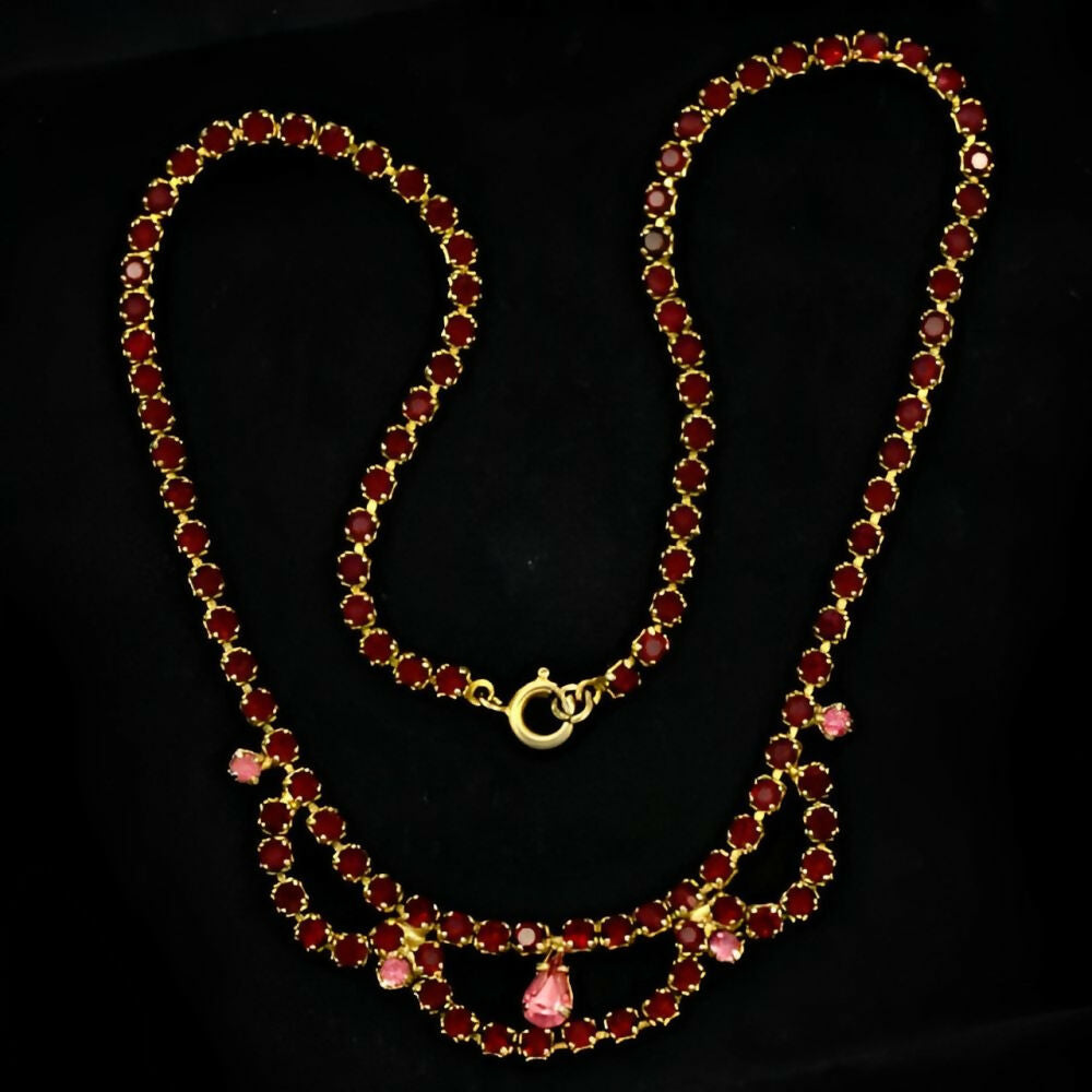 Red-Crystal-Prong-Set-Link-Necklace-with-Pick-Crystal-Highlights-5z