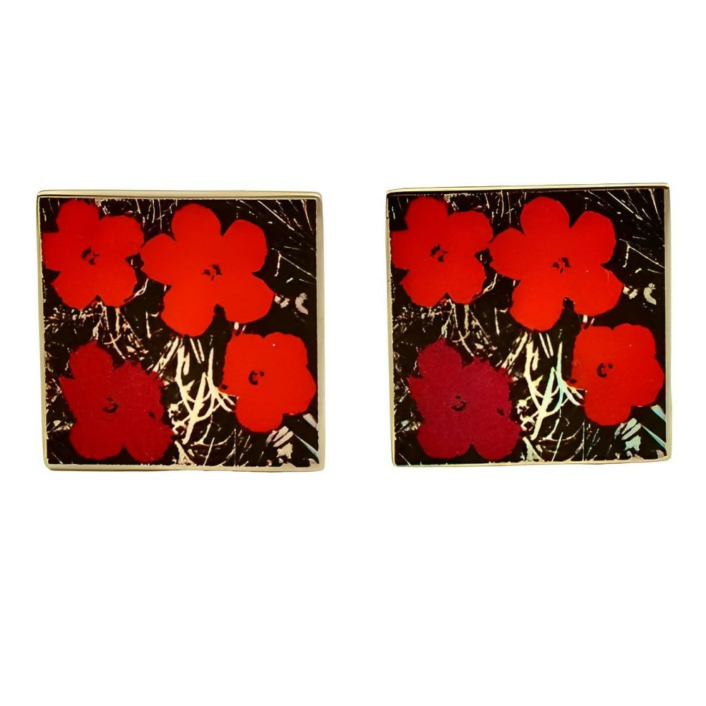 Andy-Warhol-Silver-Plated-Pink-and-Red-Flower-Cufflinks - 1z