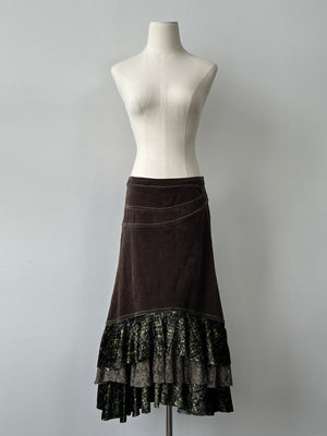 Italian Vintage 1990s Pleated Layered Lace Skirt - W28