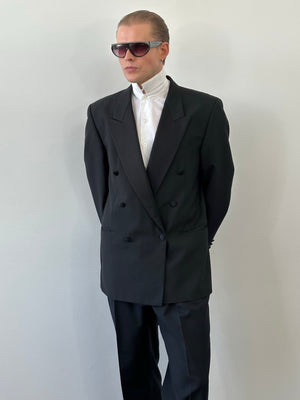 Vintage 1990s Tuxedo Double Breasted Blazer - 42R