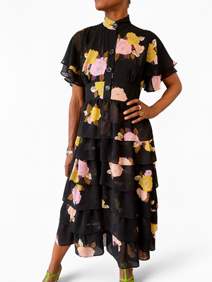 Black Floral Tiered Vintage Inspired Dress