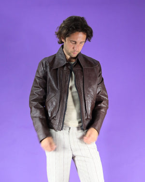 Vintage 1970s Brown Leather Bomber Jacket