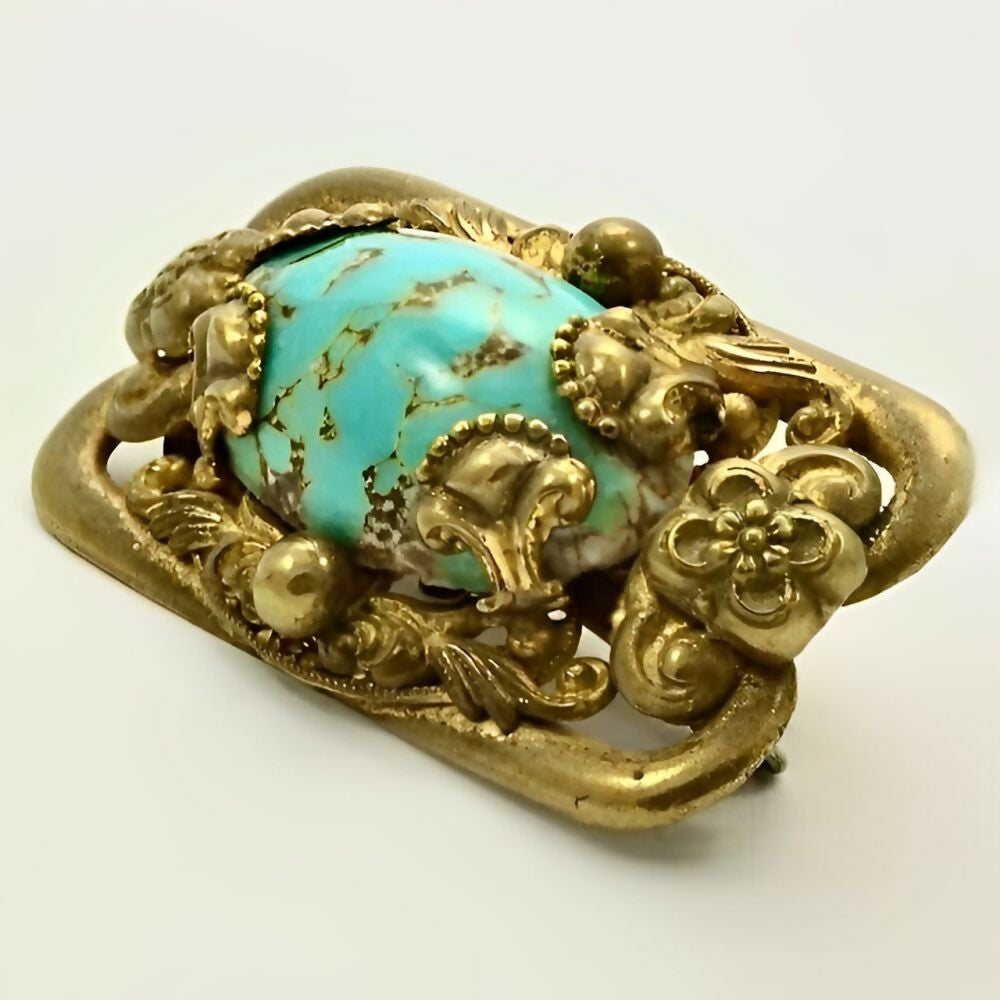 rectangular-gold-tone-flower-surround-brooch-with-turquoise-oval-glass-stone-4z