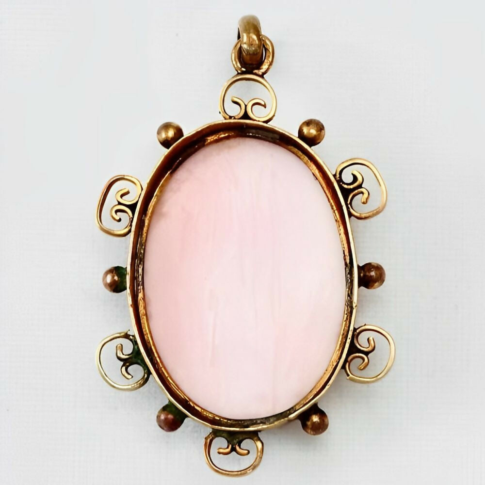 Antique-Victorian-Gold-Plated-Carved-Angel-Skin-Coral-Lady-Cameo-Pendant-5z