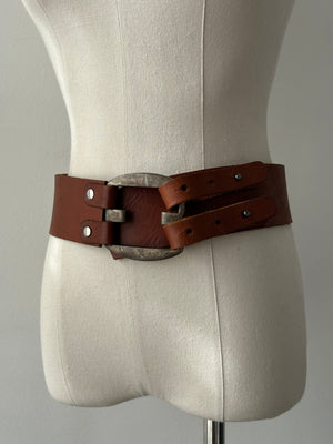 Vintage 1990s Leather Chunky Belt - W24-26