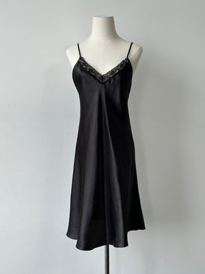 Vintage 1990s Satin Lace Midi Slip Dress - M