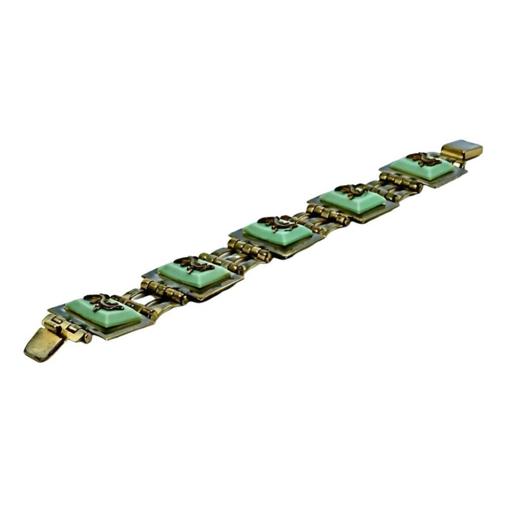 Jean-Painleve-French-Art-Deco-Gold-Plated-Green-Bakelite-Salamander-Bracelet-4zs