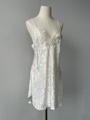 USA Vintage 1990s Satin Print Lace Midi Slip Dress - S-M