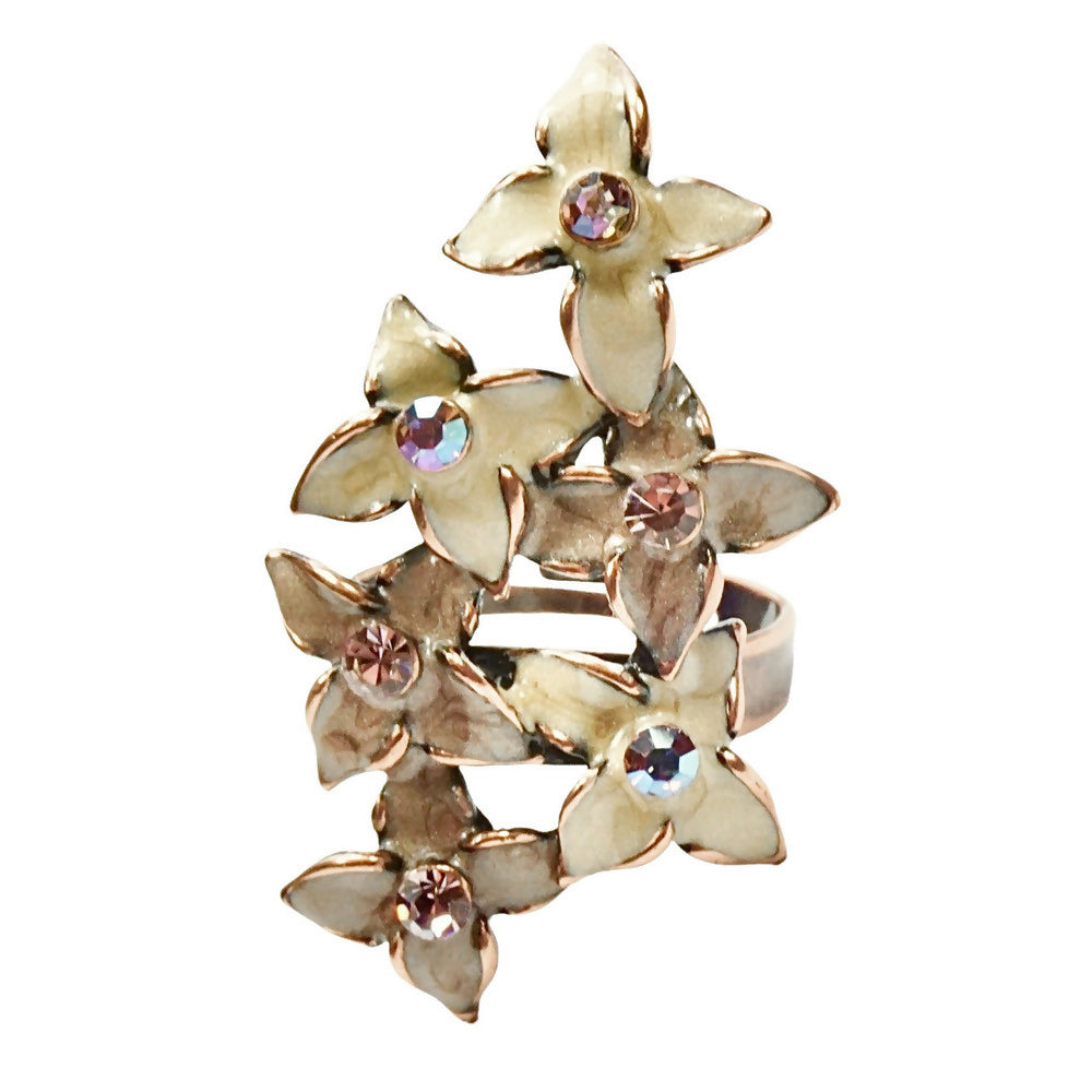 copper-tone-six-enamel-flowers-adjustable-ring-with-pink-and-aurora-borealis-crystals-1p