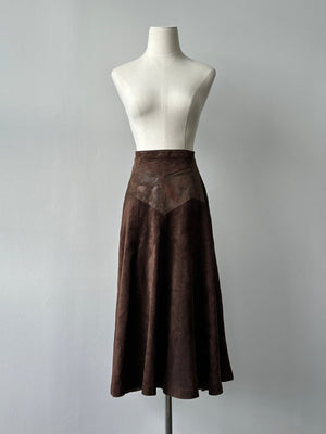 Vintage 1990s Suede Midi Skirt - W28