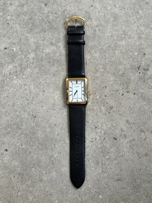 Sekonda 2000s Gold Tone Rectangular Quartz Leather Watch