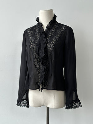 Vintage 1990s Lace Sheer Ruffle Top - XS-S