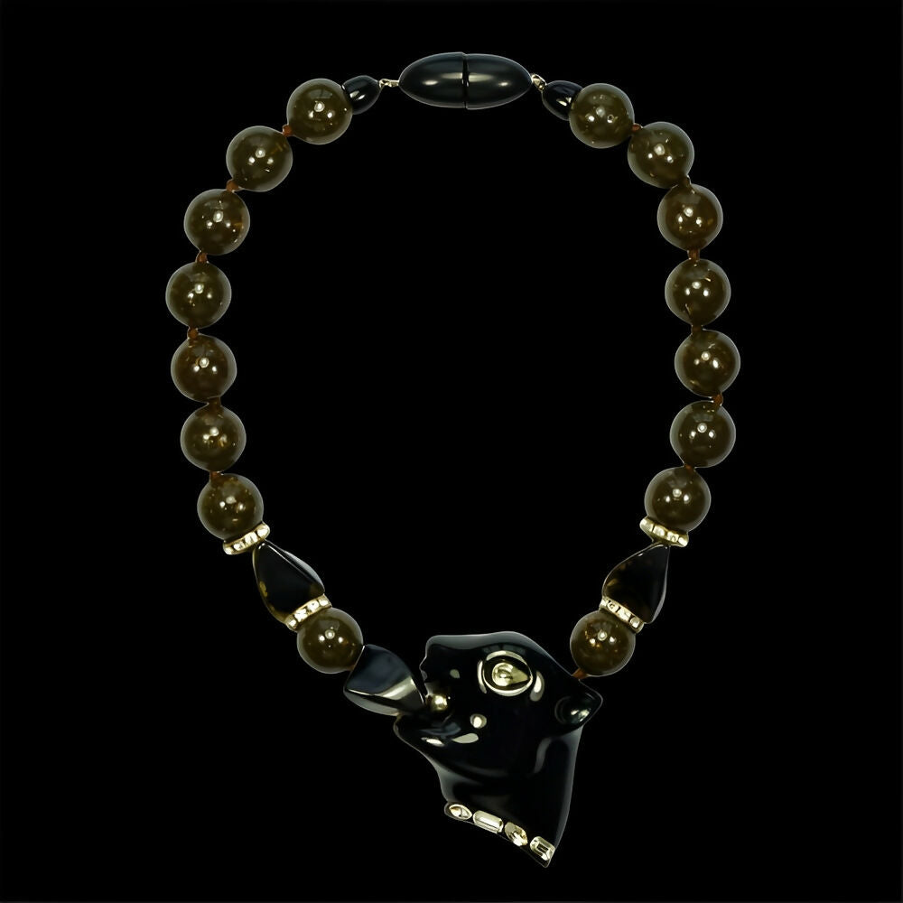 fiocchi-italy-black-panther-and-brown-resin-bead-necklaceiocchi-italy-black-panther-and-brown-resin-bead-necklace-10p