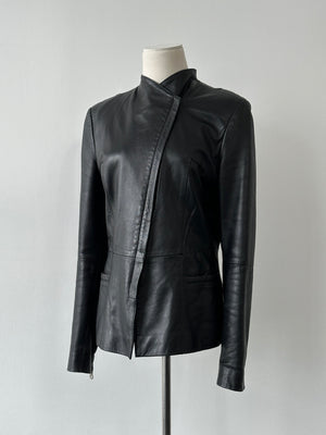 Vintage 1990s Asymmetric Fitted Leather Jacket - M